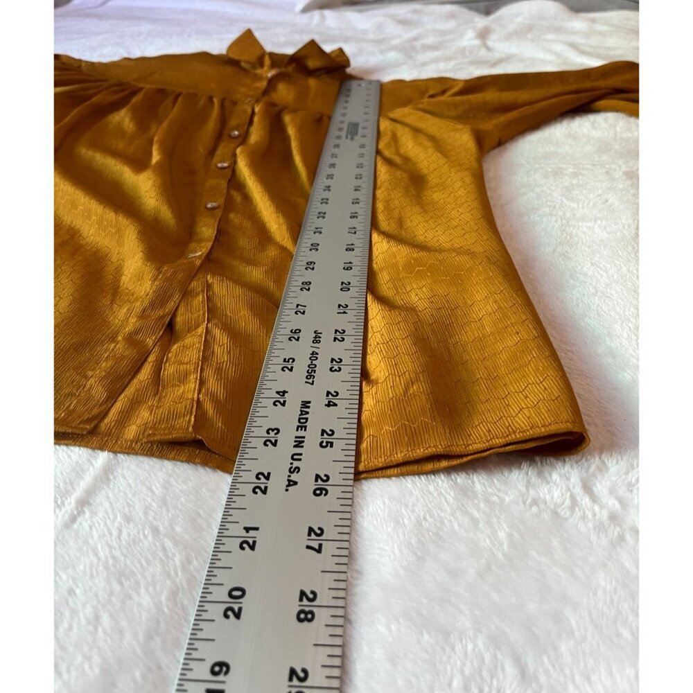 Oscar De La Renta Sport Mustard Button-Up Blouse Size 6 Textured Long Sleeve - Picture 6 of 7